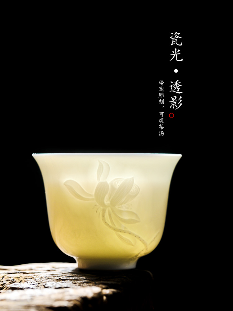 White porcelain sample tea cup kung fu noggin jingdezhen lotus carving masters cup a cup of pure checking ceramic cups of tea