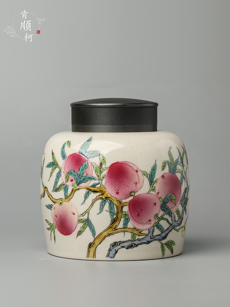 Jingdezhen plant ash glaze caddy fixings checking ceramic hand - made nine peach seal pot tea tea storage tanks