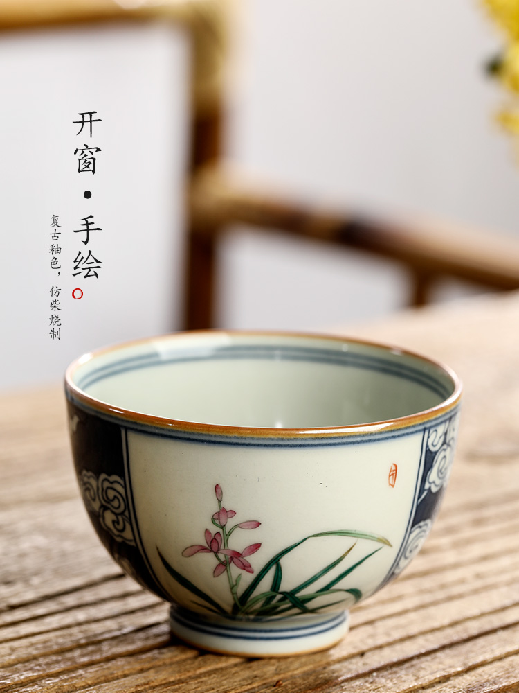 Jingdezhen porcelain hand - made master kung fu tea cup a cup of pure checking sample tea cup single bucket color window tea sets