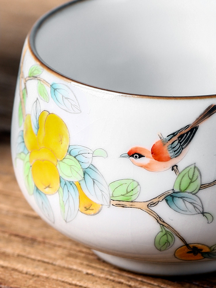 Jingdezhen ceramic your up high - end checking sample tea cup master cup single CPU hand - made persimmon open for a cup of tea
