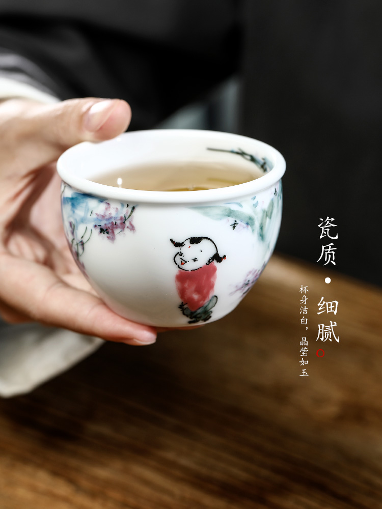 Jingdezhen checking ceramic cups white porcelain master cup single CPU kung fu tea urn sample tea cup single hand - made of the characters