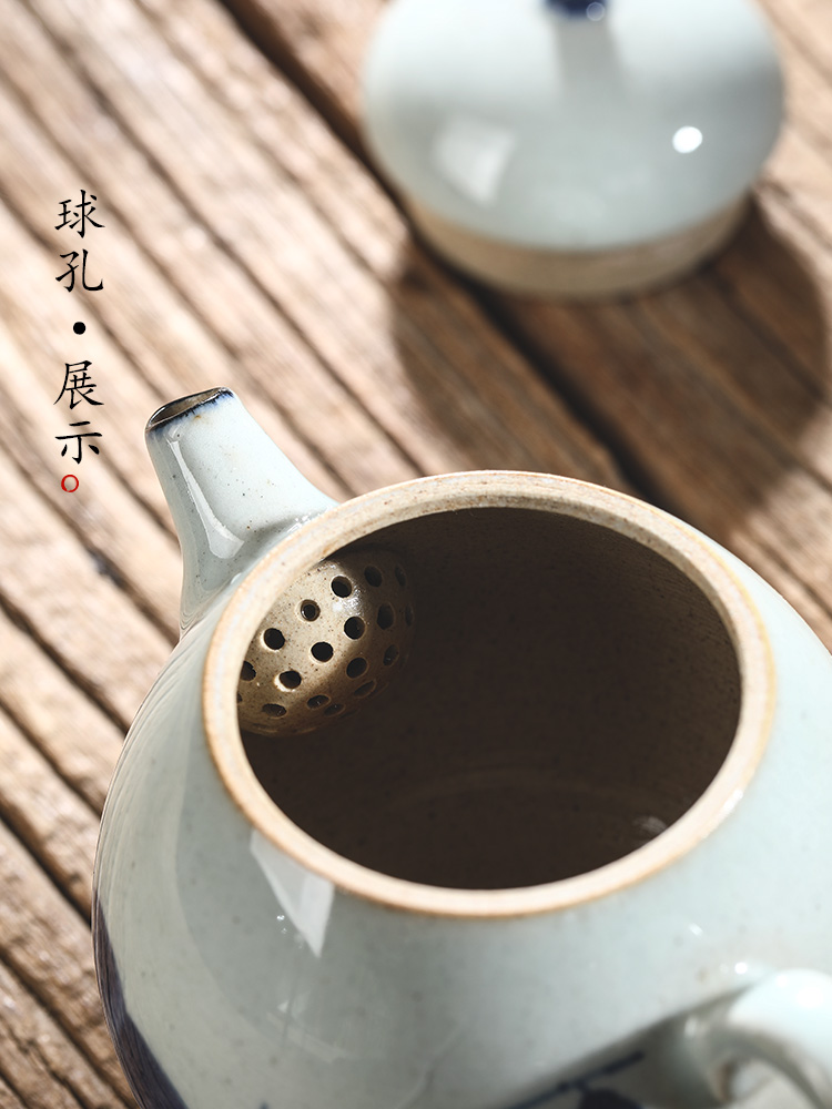Pure manual jingdezhen blue and white teapot Chinese kungfu tea teapot hand - made riches and honour bird ceramic tea pot single pot