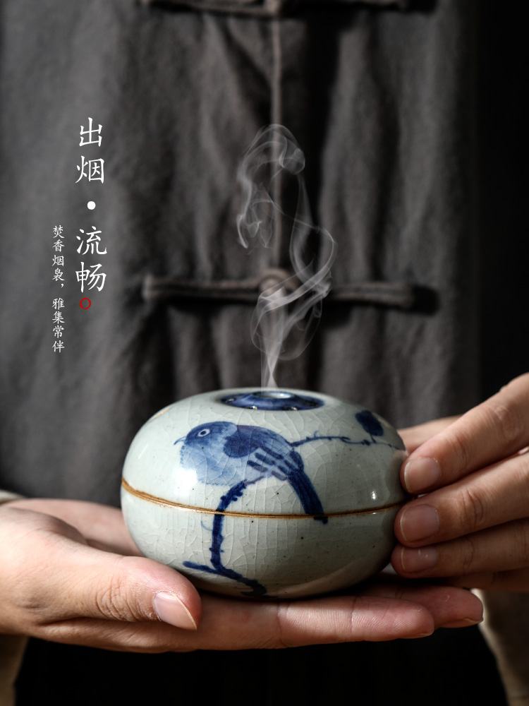 Ken shun ke jingdezhen blue and white hand riches and honour bird censer checking Chinese ceramic sandalwood incense inserted zen smoked furnace