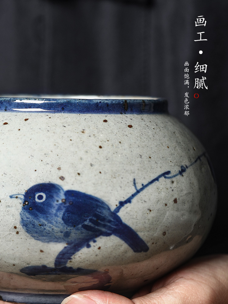 Water jar for wash tea tea accessories "four jingdezhen porcelain tea small hand - made ceramic calligraphy writing brush washer Water cheng, a bird