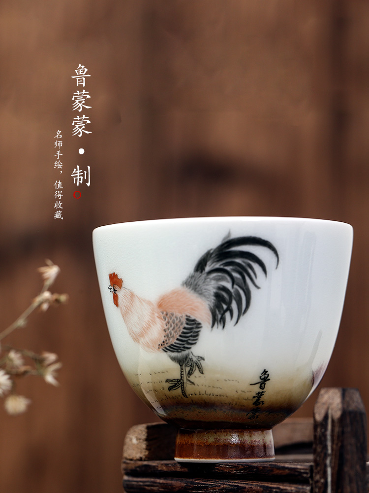 Jingdezhen hand - made master cup single cup pure manual white porcelain teacup kung fu tea sample tea cup, a large Chinese zodiac