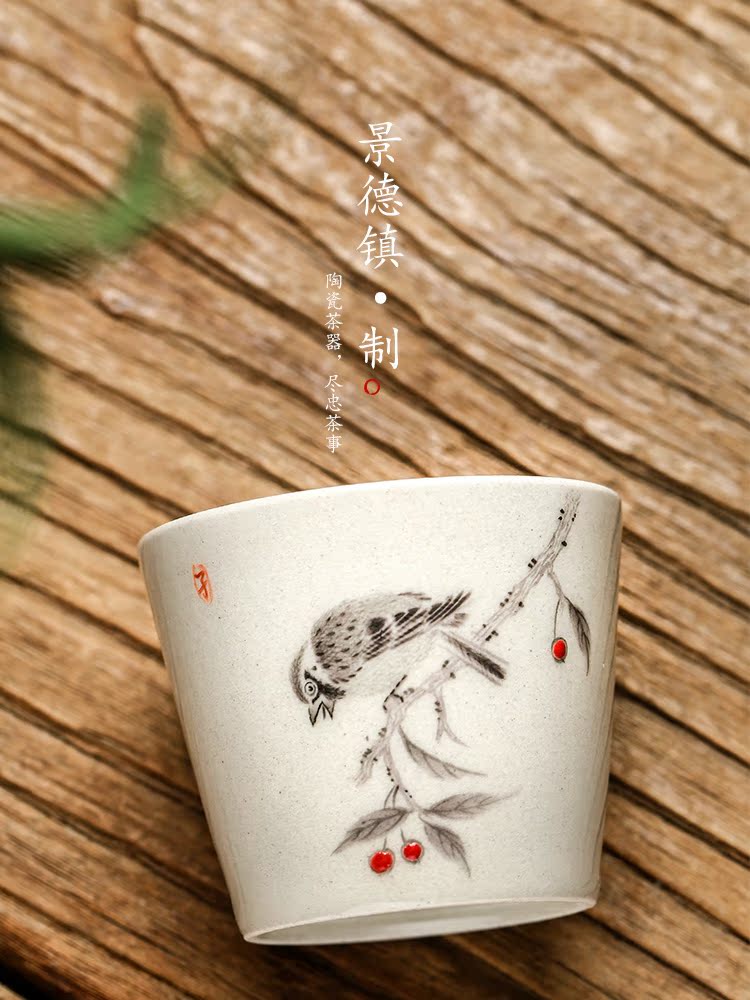 Jingdezhen master cup checking ceramic sample tea cup single CPU hand - made plant ash glaze fruit bird kung fu tea cups