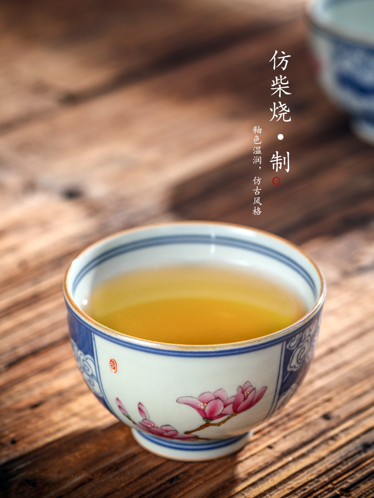 Jingdezhen blue and white color bucket hand - made teacup ceramic sample tea cup master cup of pure manual yulan household utensils single CPU