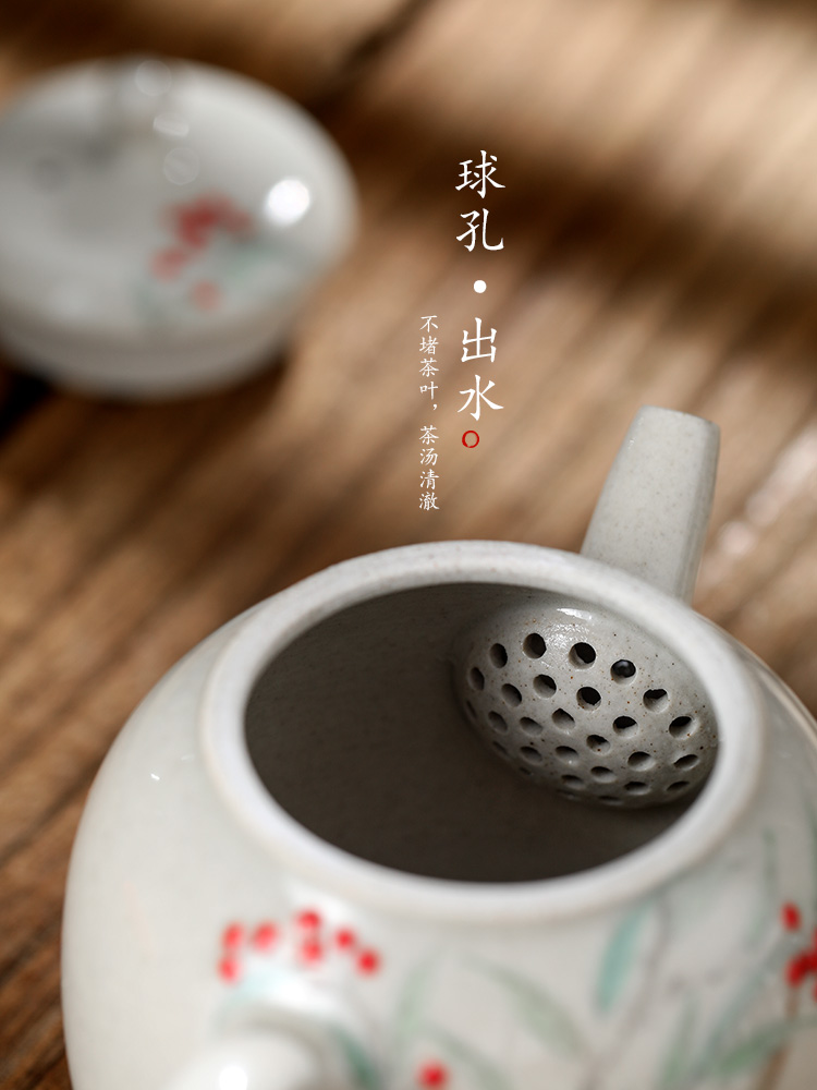 Hand - made teapot Chinese jingdezhen all Hand from the single pot of tea plant ash glaze ball hole ceramic pot of trumpet