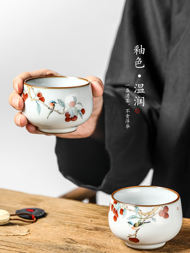 Tea master cup single cup your up with jingdezhen ceramic sample Tea cup of pure manual hand - made teacup litchi for a cup of Tea