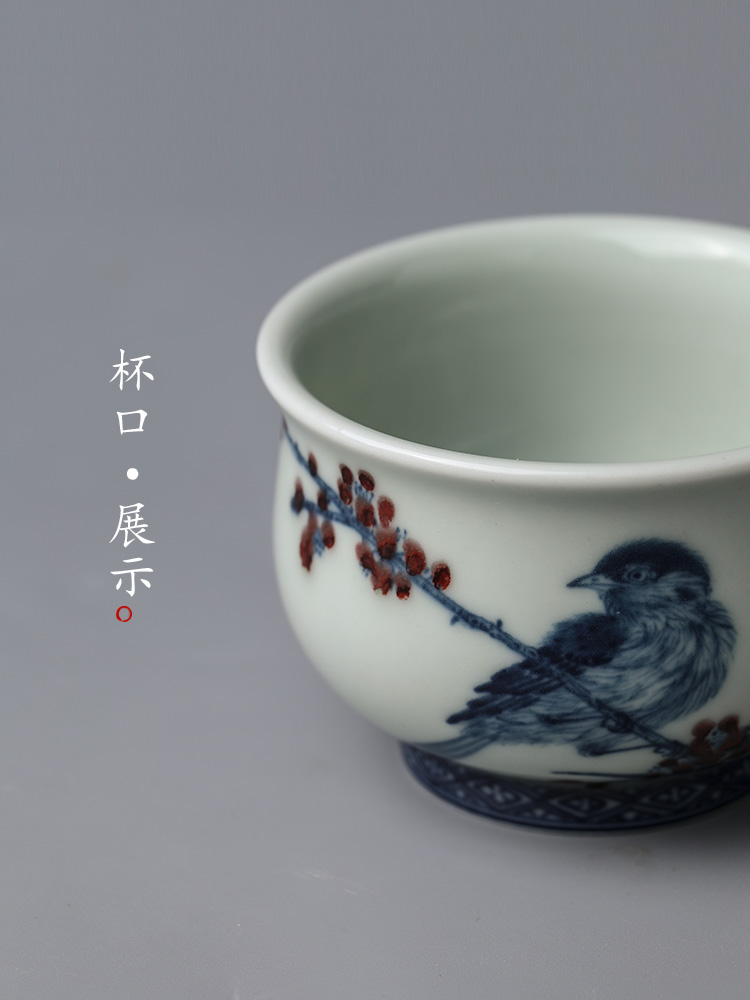 Lin Yuehong jingdezhen blue and white youligong hand - made master cup single cup pure manual kung fu tea cups ceramic sample tea cup