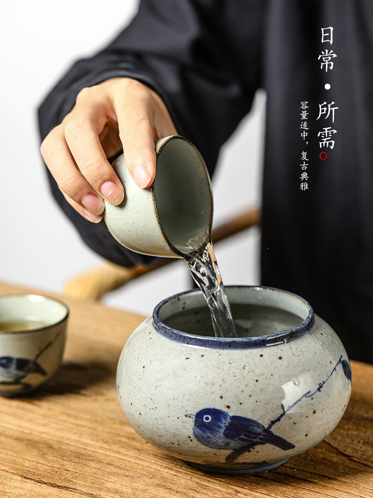 Water jar for wash tea tea accessories "four jingdezhen porcelain tea small hand - made ceramic calligraphy writing brush washer Water cheng, a bird