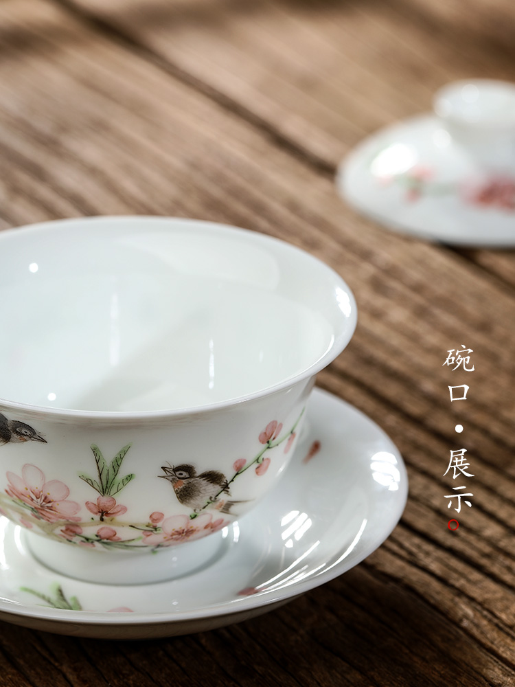 Xu, Jiaxing hand - made light peach three water tureen female tea cups pure manual jingdezhen ceramic bowl with kung fu