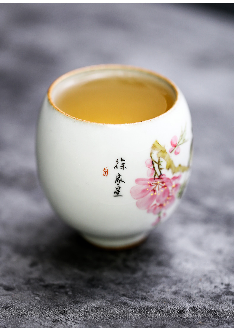 Peach blossom put your up jingdezhen hand - made teacup Xu Jiaxing water point sample tea cup master kung fu tea cup single CPU ceramics