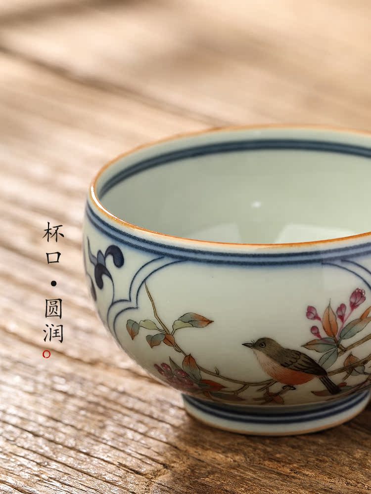 Pure manual jingdezhen blue and white master cup single CPU hand - made painting of flowers and kung fu tea sample tea cup single ceramic tea set