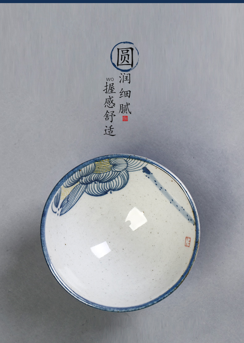 Jingdezhen ceramic blue master of kung fu tea cup pure manual single cup tea hand - made sample tea cup coarse pottery small cup