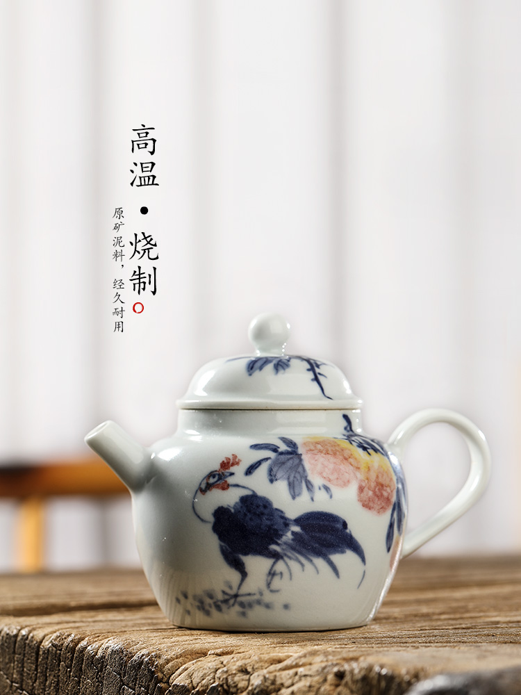 Jingdezhen blue and white teapot pure manual ceramic tea set hand - made big rooster antique teapot single pot kunfu tea