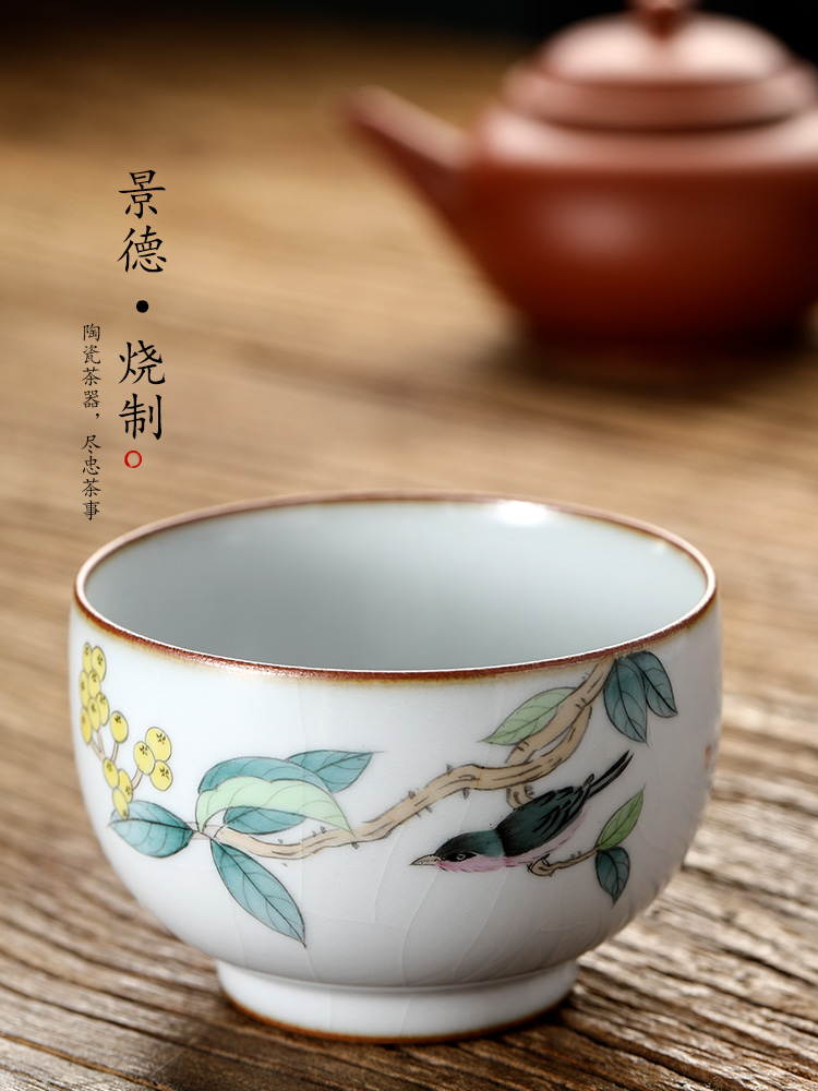 Jingdezhen hand - made master cup single cup your up kung fu tea sample tea cup single ceramic checking painting of flowers and tea set