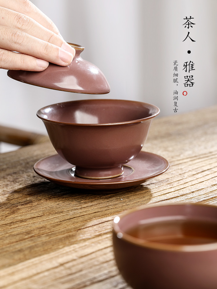 Jingdezhen pure manual only three tureen tea cups prevent hot large red glaze Buddha kung fu tea bowls ceramic tea set