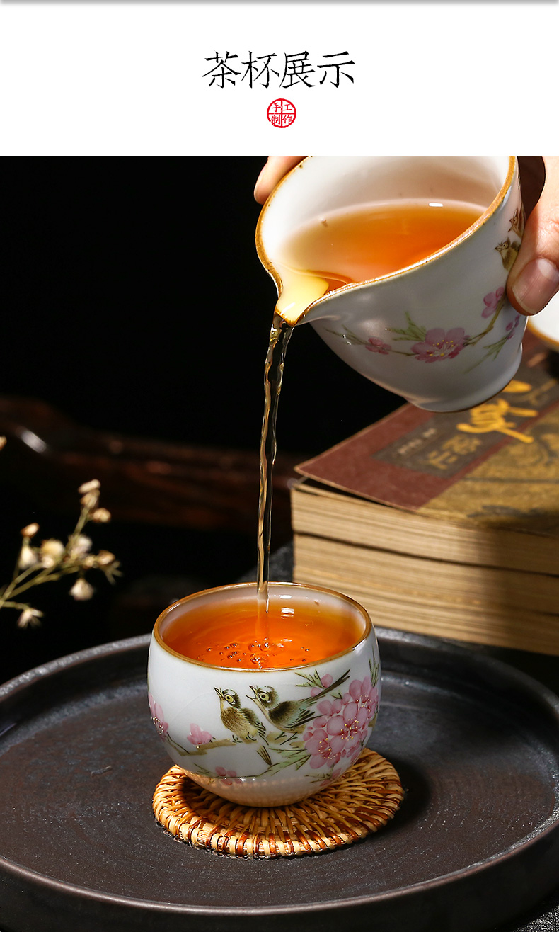 Jingdezhen your up kung fu tea master hand draw water in a peach blossom put pure manual single CPU ceramic sample tea cup tea sets