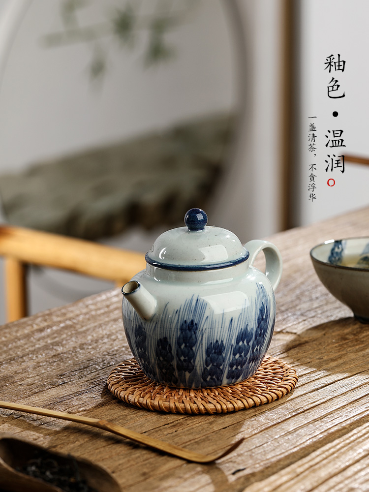 Pure manual jingdezhen blue and white teapot kunfu tea teapot hand - made ball hole, tea pot single pot of Chinese ceramic pot