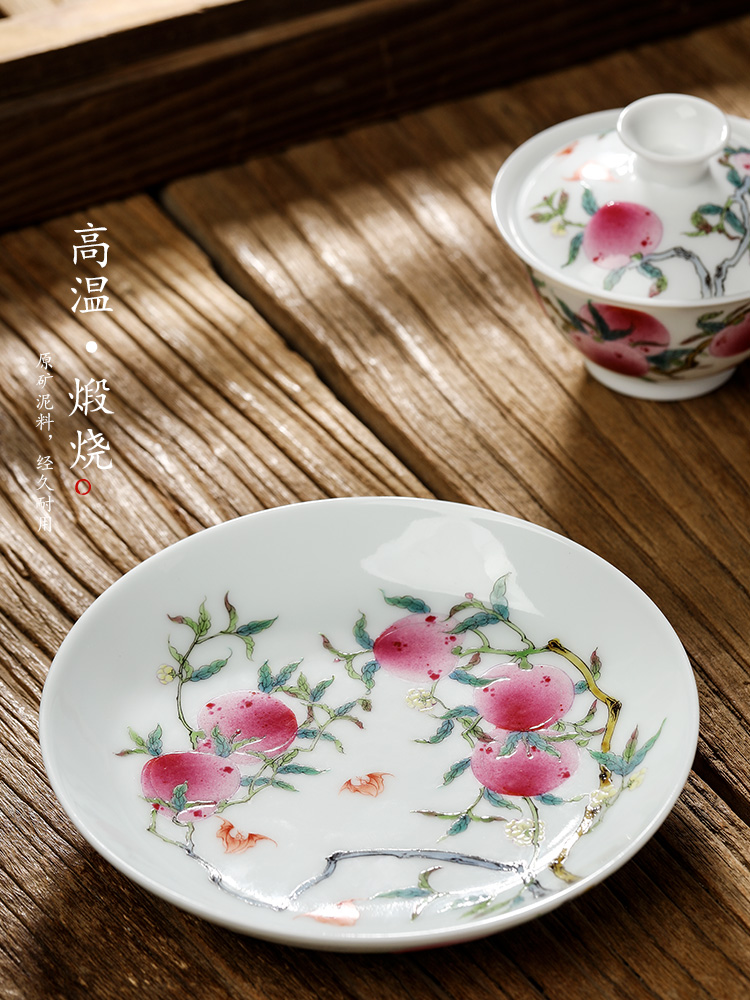 Jingdezhen checking tea tray was dry mercifully machine hand draw nine peach kunfu tea accessories ceramic tea pot of 12 water home