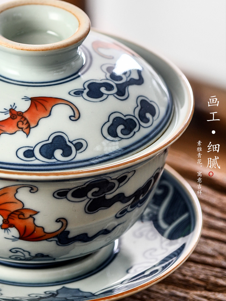 Jingdezhen tea only three tureen tea cups large hot checking porcelain hand - made ceramic bowl with restoring ancient ways