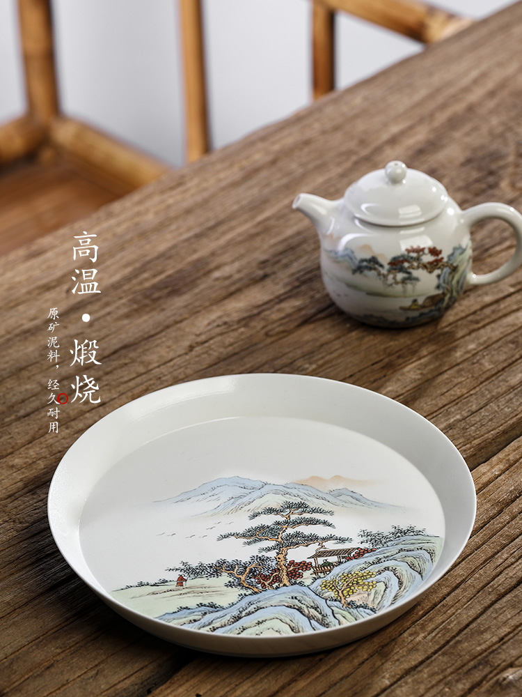 Plant ash glaze POTS dry socket sets jingdezhen hand - made scenery Japanese tea 12 water checking ceramic tea tray