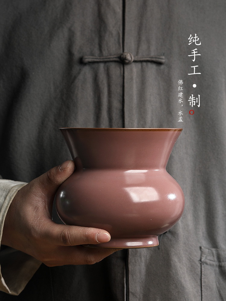 Jingdezhen checking ceramic large red glaze XiCha wash water Buddha water jar household tea table accessories XiCha bucket