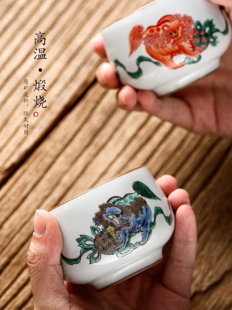 Hand your up jingdezhen kongfu master cup cup pure checking ceramic cups god beast sample tea cup single male