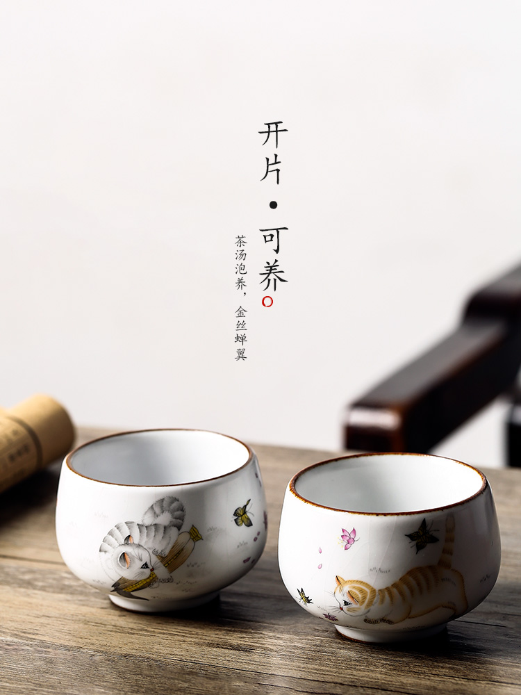 Jingdezhen hand - made kunfu tea cat sample tea cup your up cups master cup of pure manual "women 's cup ceramic tea set