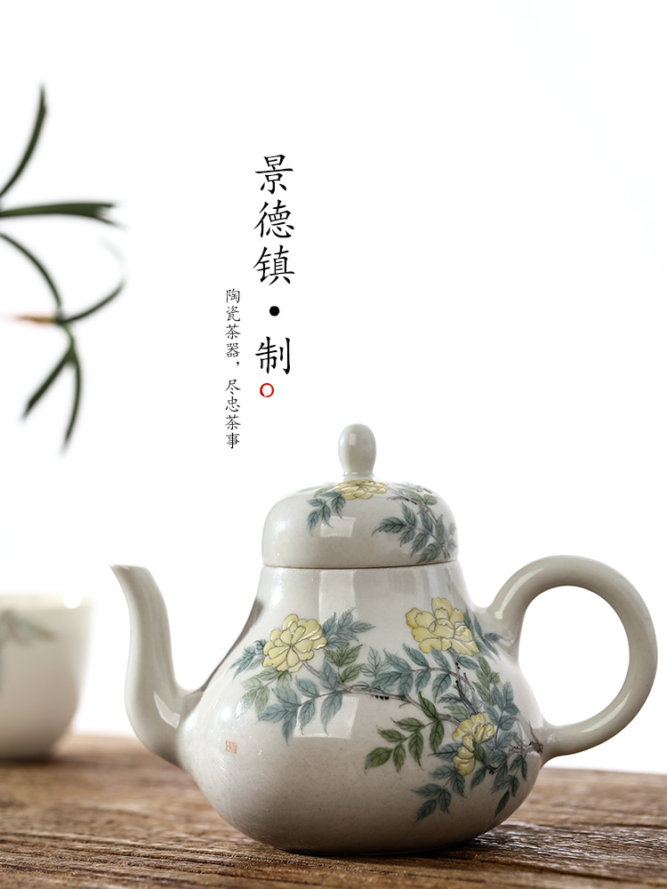 Jingdezhen Chinese teapot pure manual plant ash glaze kunfu tea teapot tea pot single pot female hand - made of flowers