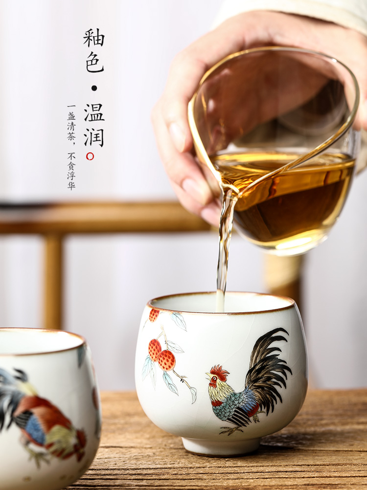 Your up hand - made master kung fu tea cup single CPU jingdezhen ceramic sample tea cup only zodiac chicken cup pure manual