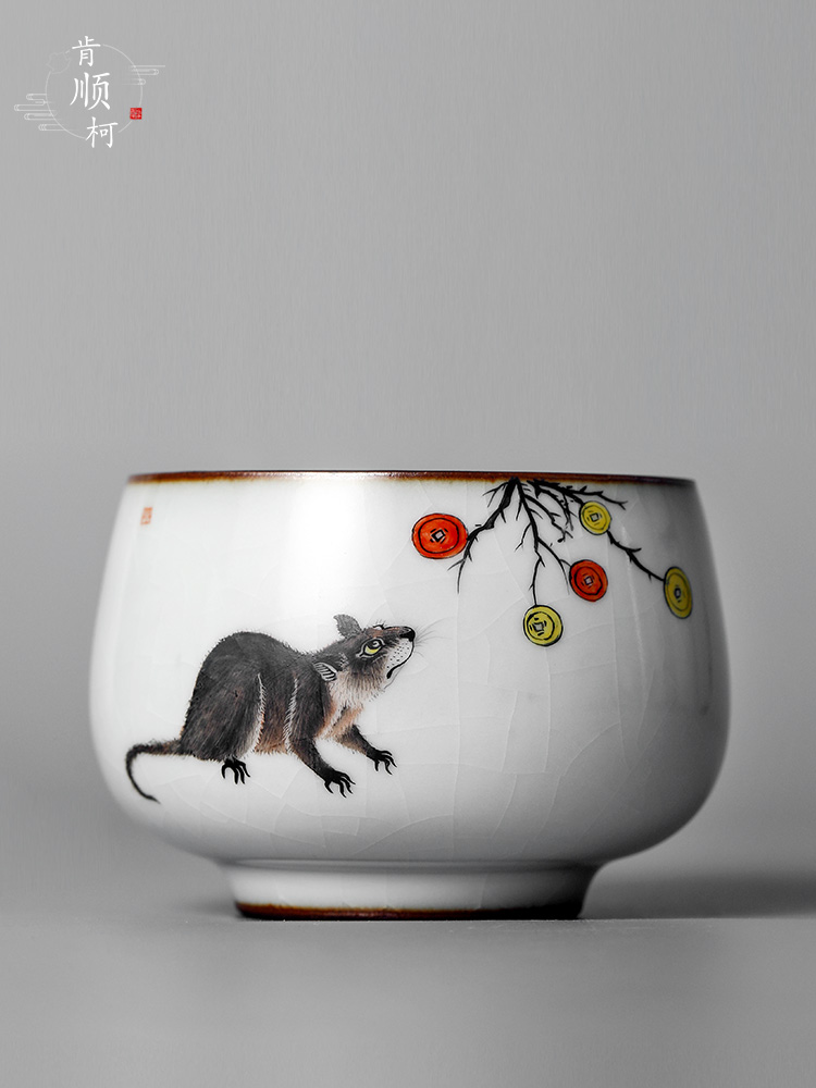 Jingdezhen tea zodiac rat master cup single cup your up hand - made kung fu tea cups ceramic sample tea cup by hand