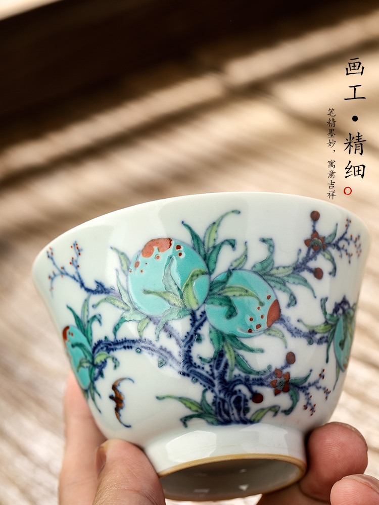 Jingdezhen tureen tea pure manual Chinese trumpet hand - made ceramic tea bowl f peach kunfu tea, hot prevention