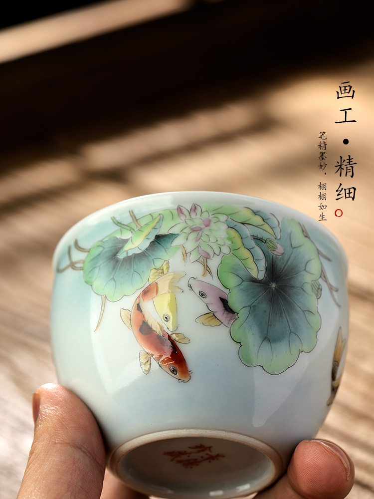 Pure manual jingdezhen master cup single CPU kung fu tea set to restore ancient ways ceramic cups sample tea cup single hand - made of goldfish