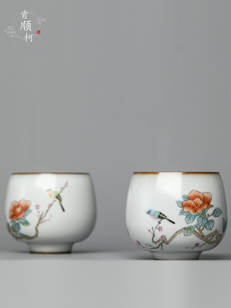 Ru up market metrix who jingdezhen kung fu tea cup single cup of pure manual ceramic sample tea cup only hand - made painting of flowers and tea set