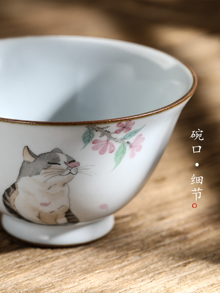 Your up hand - made tureen tea tea bowl jingdezhen upset against the hot piece of ceramic tea set pure manual open cat tea