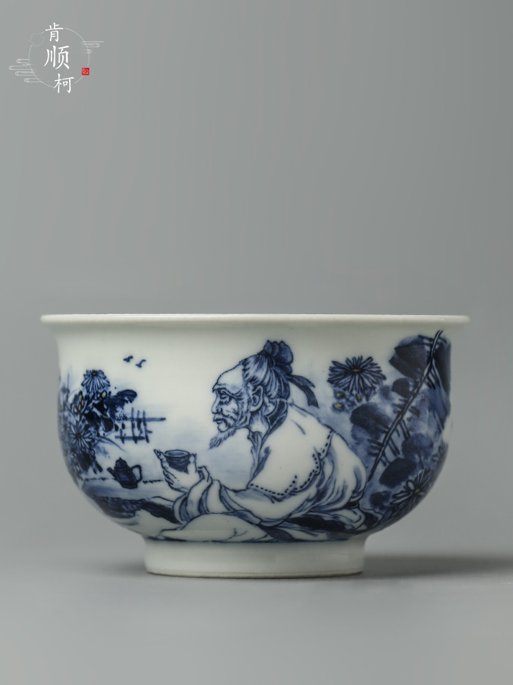 Jingdezhen porcelain hand - made master cup a cup of pure checking ceramic cups kung fu tea set figure sample tea cup only