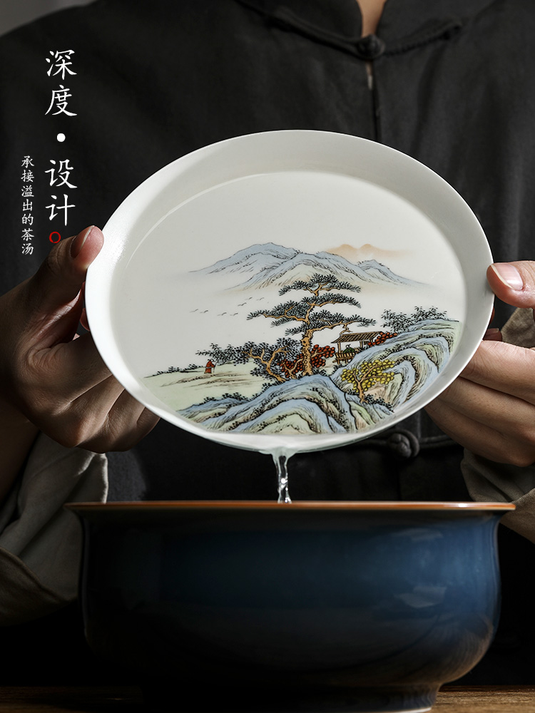 Plant ash glaze POTS dry socket sets jingdezhen hand - made scenery Japanese tea 12 water checking ceramic tea tray