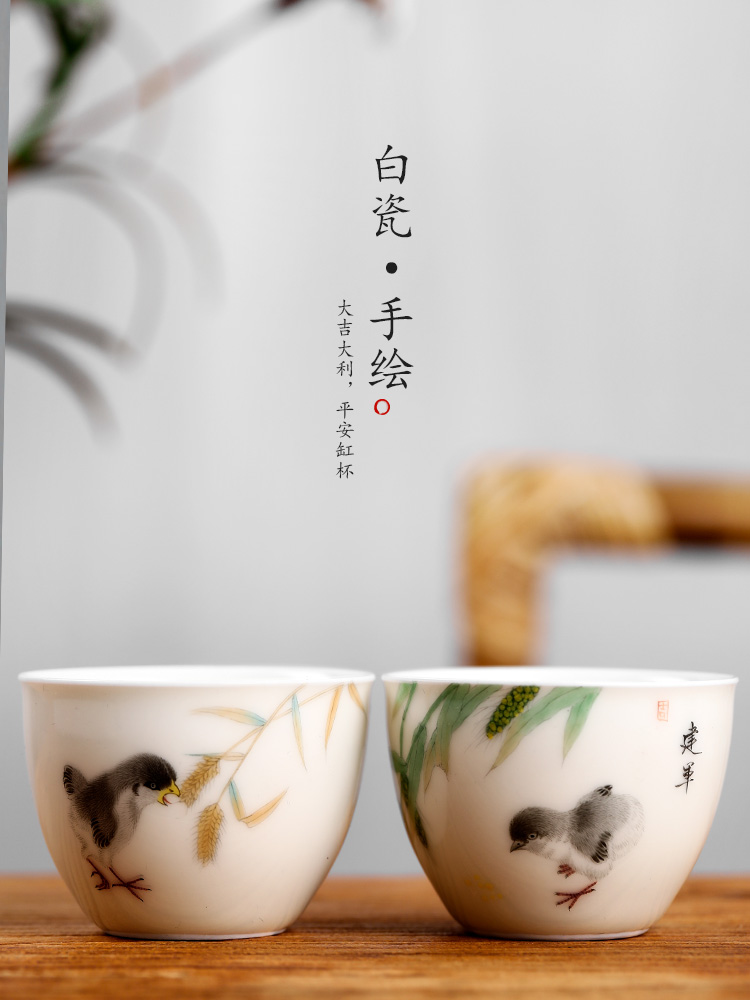 Jingdezhen hand - made master kung fu tea cup of pure manual sample tea cup single cup chicken cylinder cup ceramic tea set gift boxes