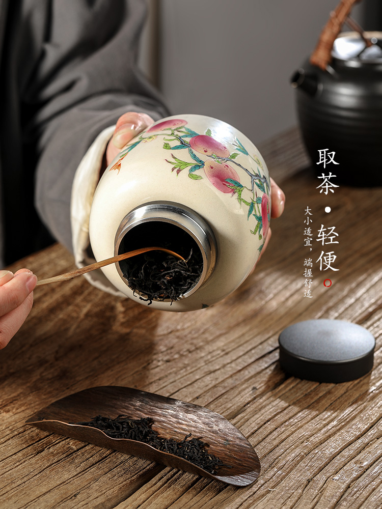 Jingdezhen plant ash glaze caddy fixings checking ceramic hand - made nine peach seal pot tea tea storage tanks