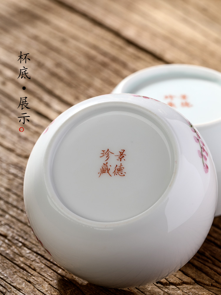 Jingdezhen Xu Jiaxing hand - made peach blossom put water point masters cup single cup pure manual white porcelain kung fu tea set sample tea cup