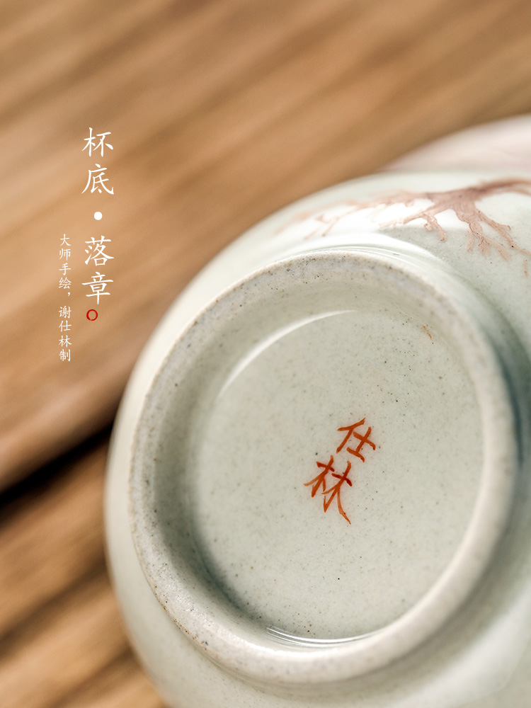 Kung fu master cup of jingdezhen hand - made sample tea cup single cup plant ash glazed pottery cups tea cup pure manual, getting out