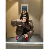 Короткий черный зимний ретро пуховик с пухом, куртка, высокая талия, увеличенная толщина