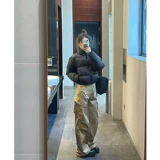 Короткий черный зимний ретро пуховик с пухом, куртка, высокая талия, увеличенная толщина