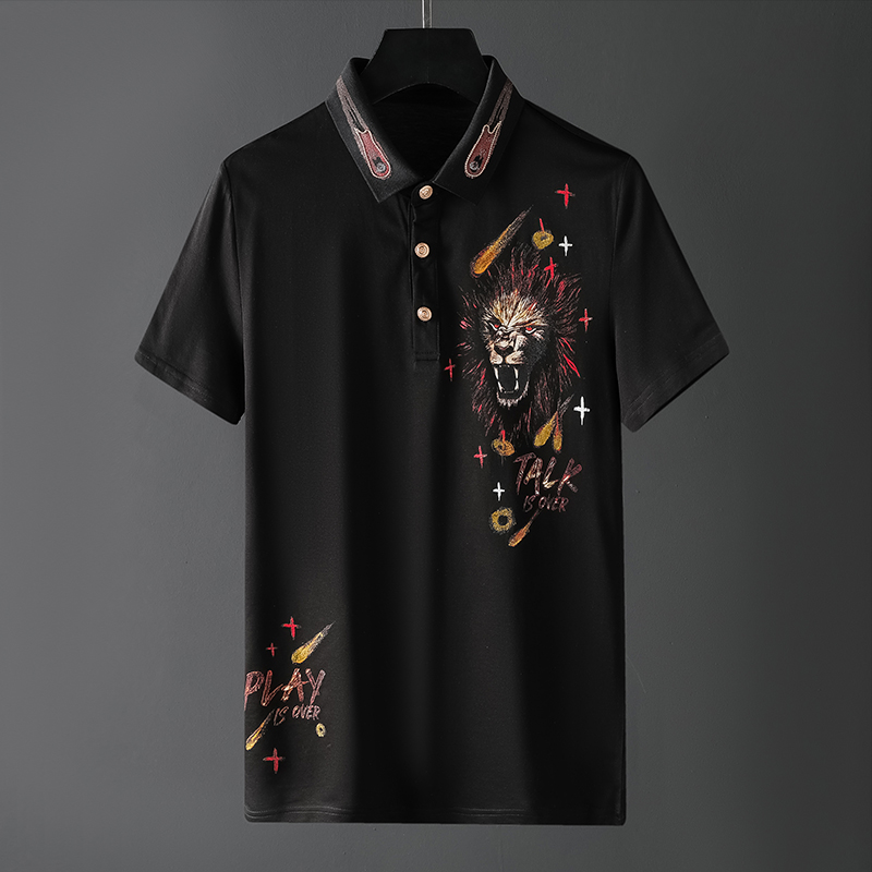 New áo polo nam hổ đầu ngắn tay thương hiệu thời trang net đỏ mùa hè váy ve áo nửa tay áo T-shirt xây dựng cơ thể t-shirt của nam giới