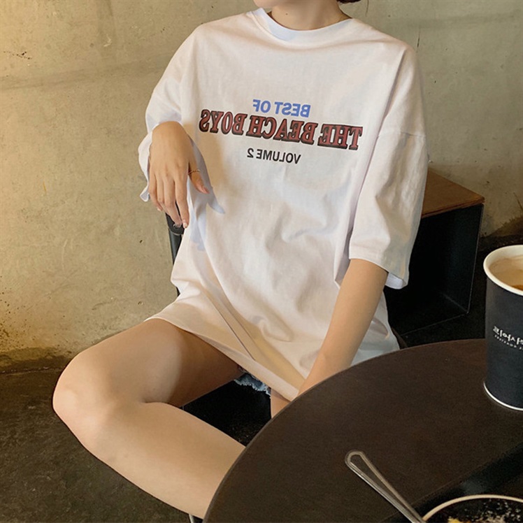 . Hồng Kông Gió ins phụ nữ ngắn tay của T-shirt 2020 mùa hè mới phiên bản Hàn Quốc của sóng sinh viên lỏng lẻo vừa dài nửa tay áo giả hàng đầu