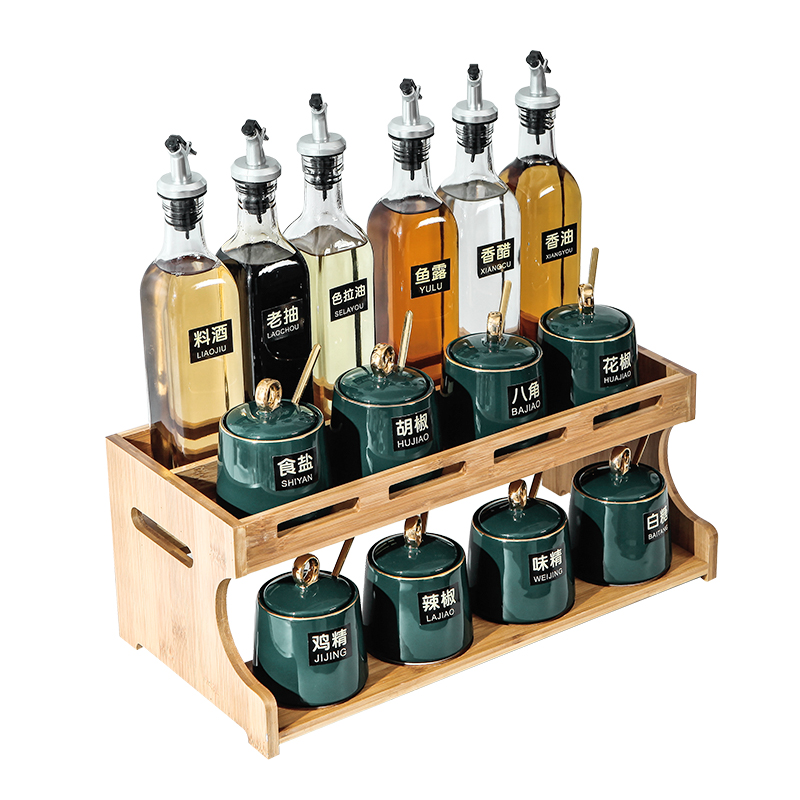Seasoning as cans Nordic soy sauce, vinegar sauce Seasoning combination suit oil combination double ceramic box shelf kitchen