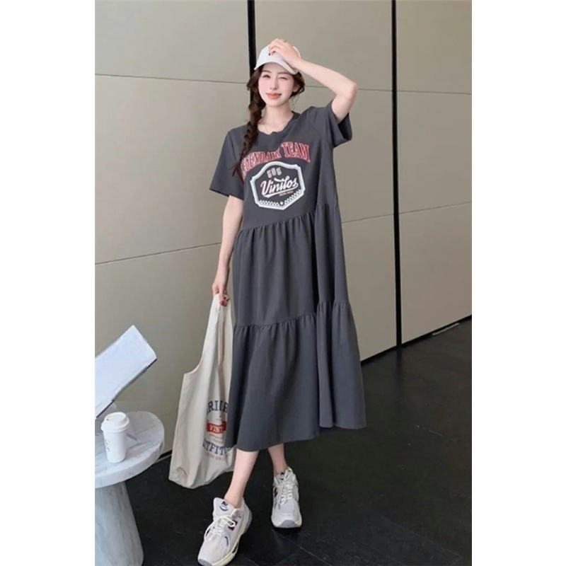 Summer Loose-Fitting, Belly-Covering, Slimming, Over-The-Knee Long Skirt, Lazy Style Printed Fishtail Dress, Plus Size for Plus-Size Women 150kg