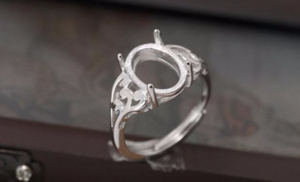 S925 sterling bạc nhẫn trống hỗ trợ nhẫn Nữ nhẫn hỗ trợ dát 10 * 12 móng vuốt đặt khay bạc 9 * 11 11 * 15 nhẫn vàng trắng nam